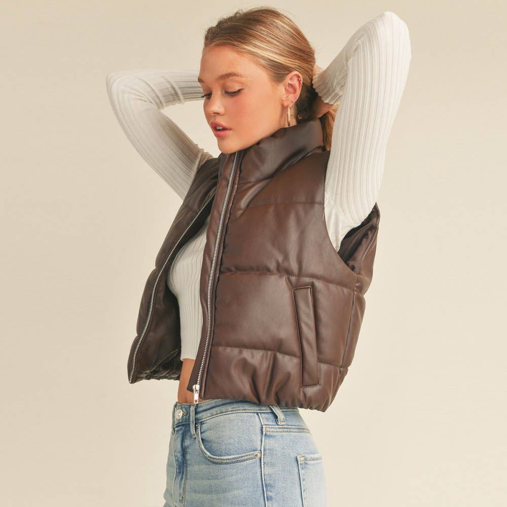 Cocoa Crush Faux Leather Puffer Vest