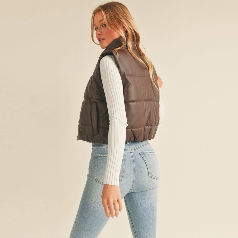 Cocoa Crush Faux Leather Puffer Vest