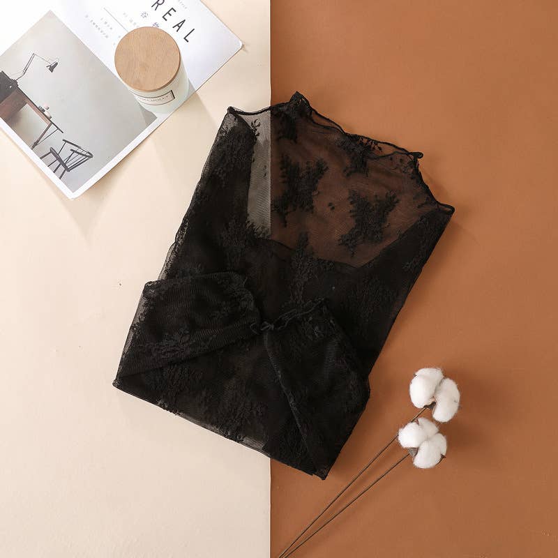 Sheer Intentions Lace Mock Neck Top