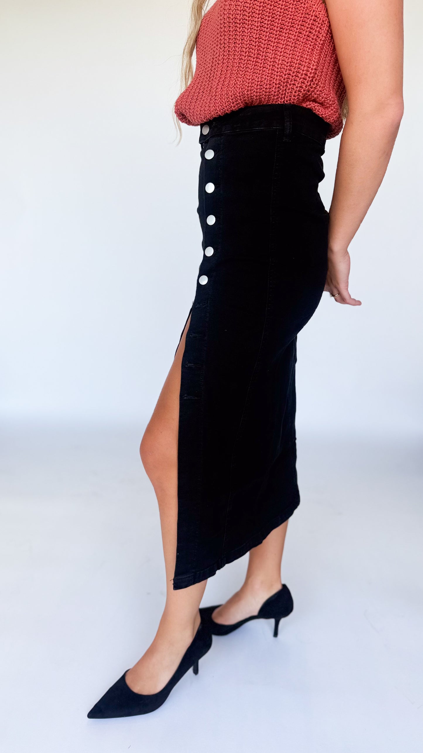 Backstage Pass Buttoned Slit Skirt