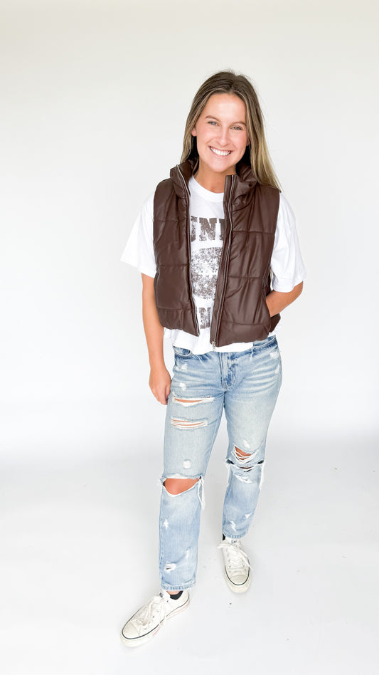 Cocoa Crush Faux Leather Puffer Vest