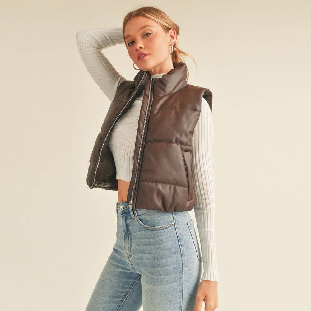 Cocoa Crush Faux Leather Puffer Vest