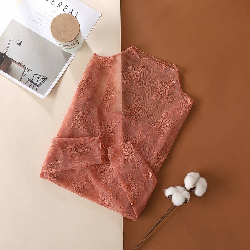 Sheer Intentions Lace Mock Neck Top
