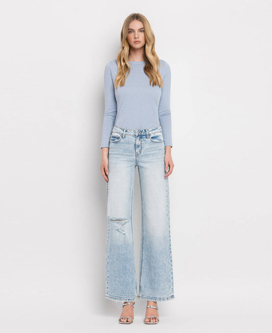 High Rise Distressed Wide Leg Jeans