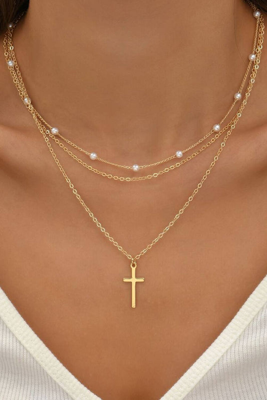 Divine Layers Cross & Pearl Necklace