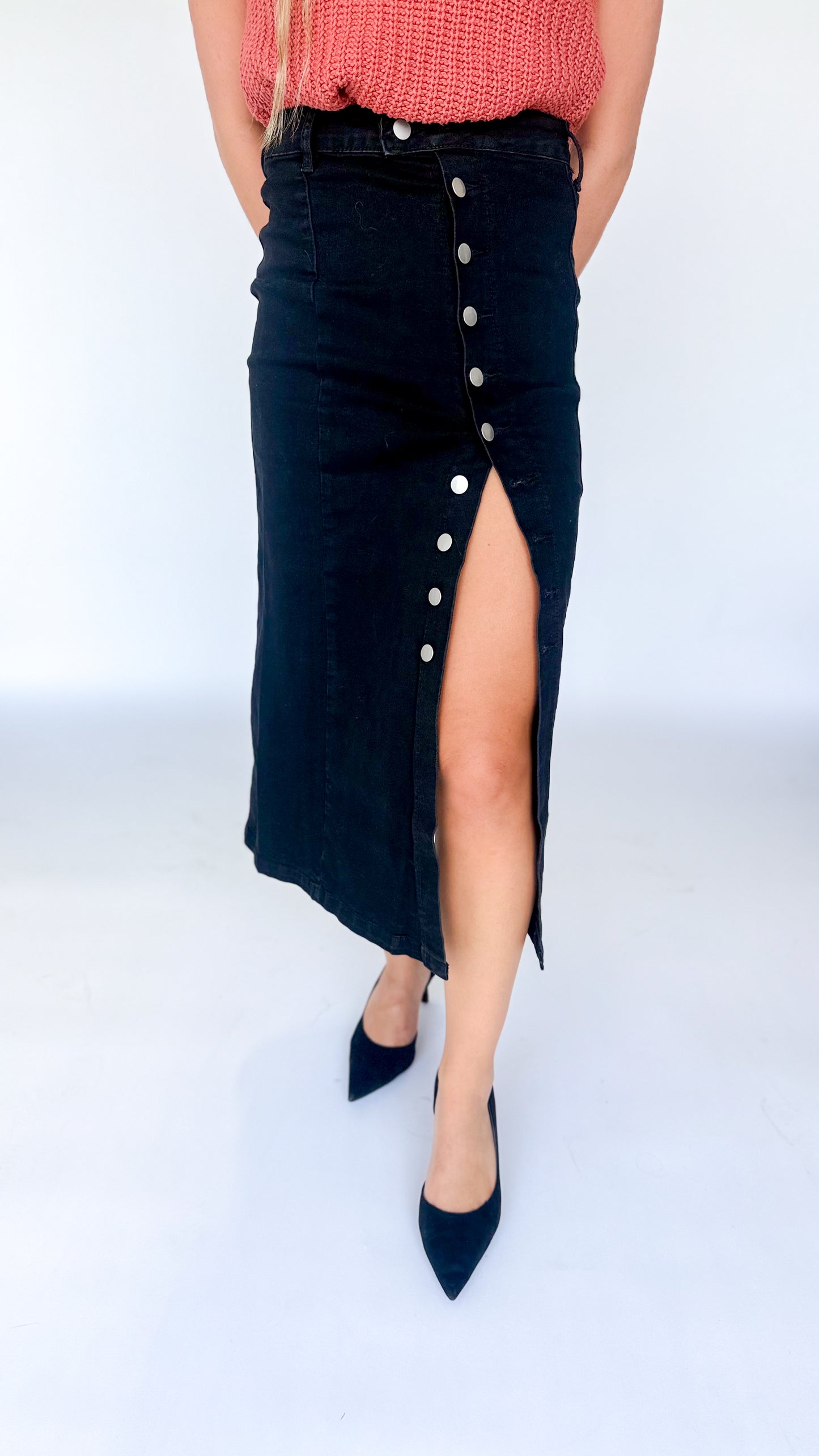 Backstage Pass Buttoned Slit Skirt