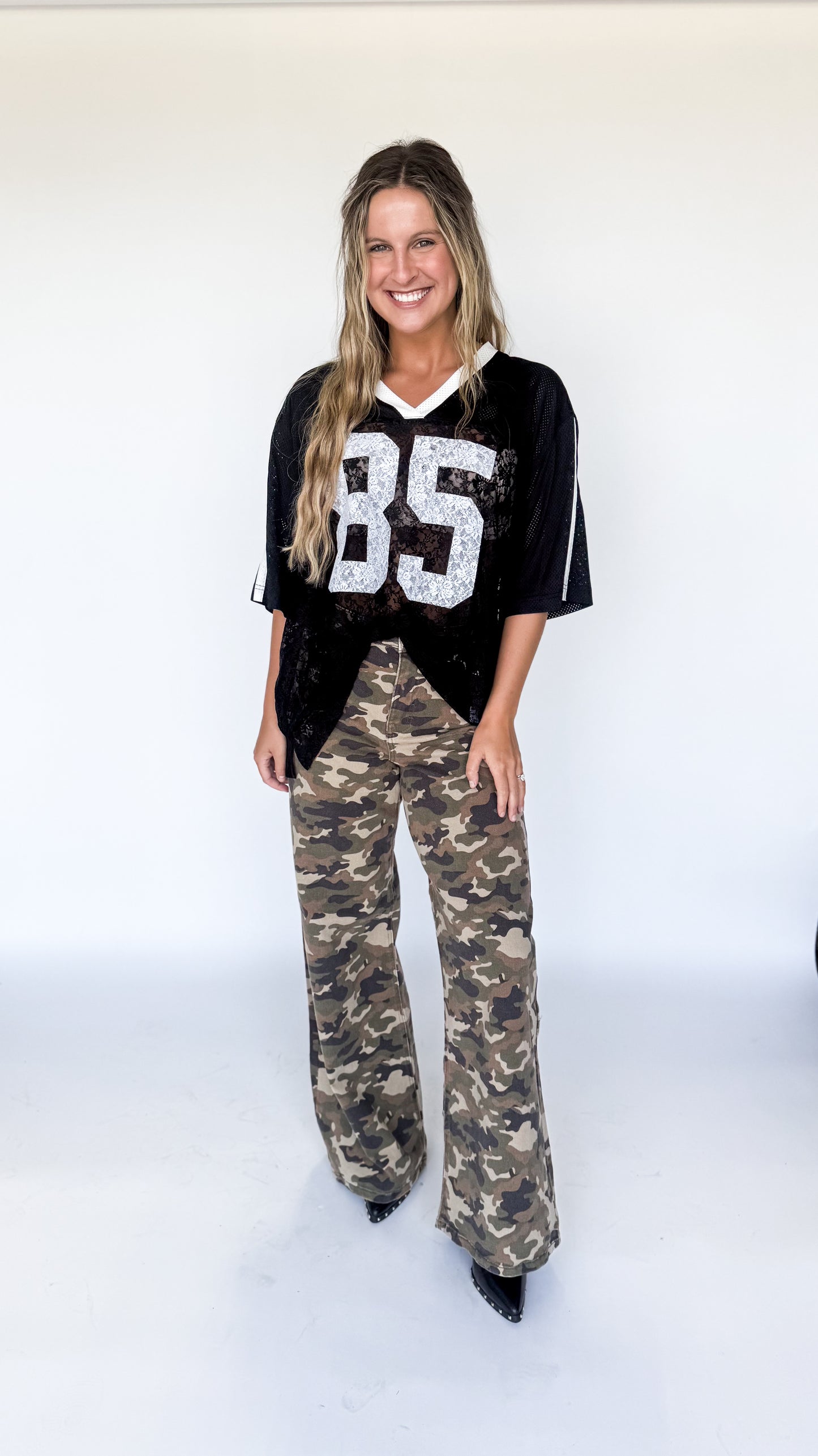First Down and Flirty Lace Jersey Top