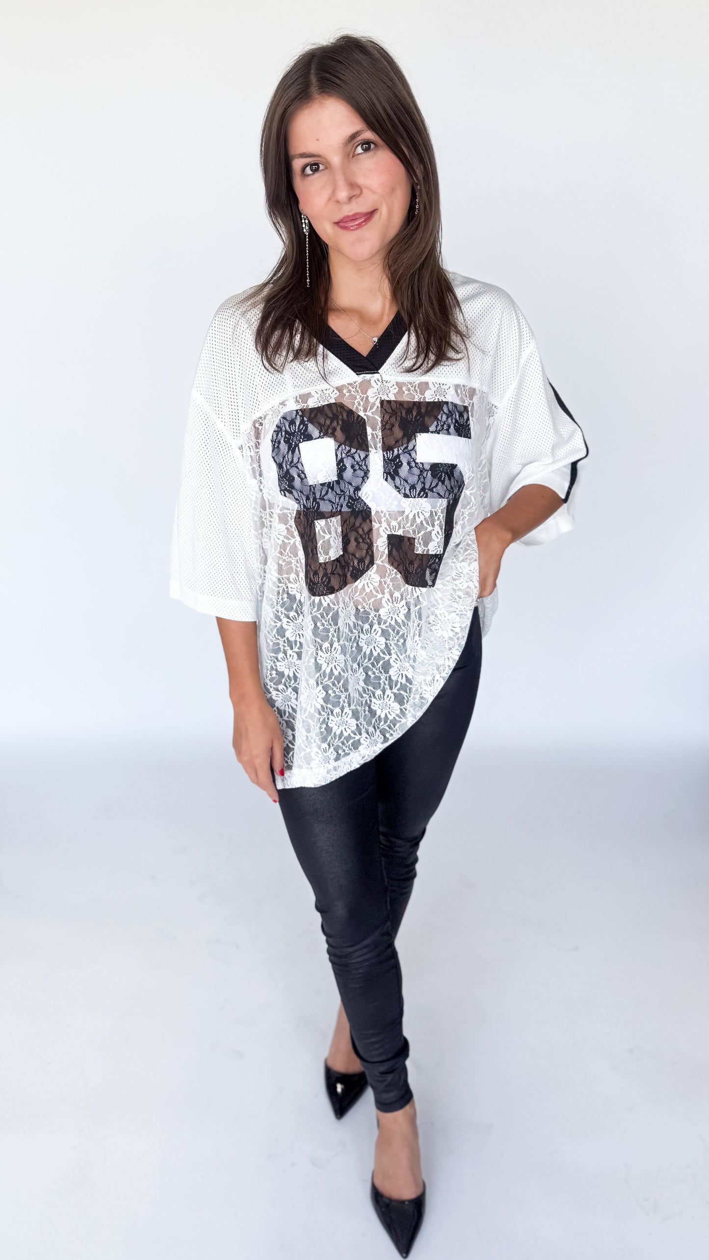 First Down and Flirty Lace Jersey Top