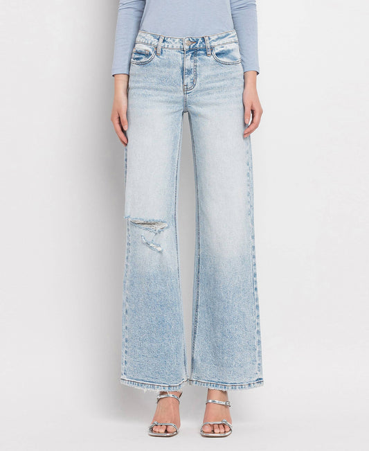 High Rise Distressed Wide Leg Jeans